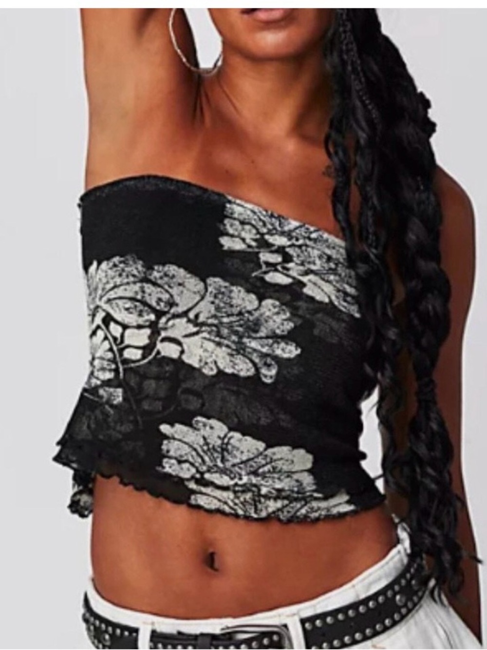 Free People Black & White Poppy Floral Tube Top Size M